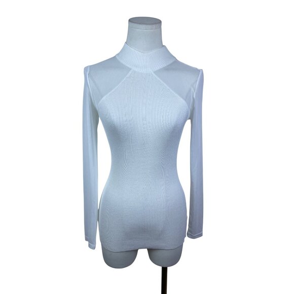 Almost Famous Womens White Ribbed Long Sleeve Mock Neck Top Size M - Picture 1 of 7